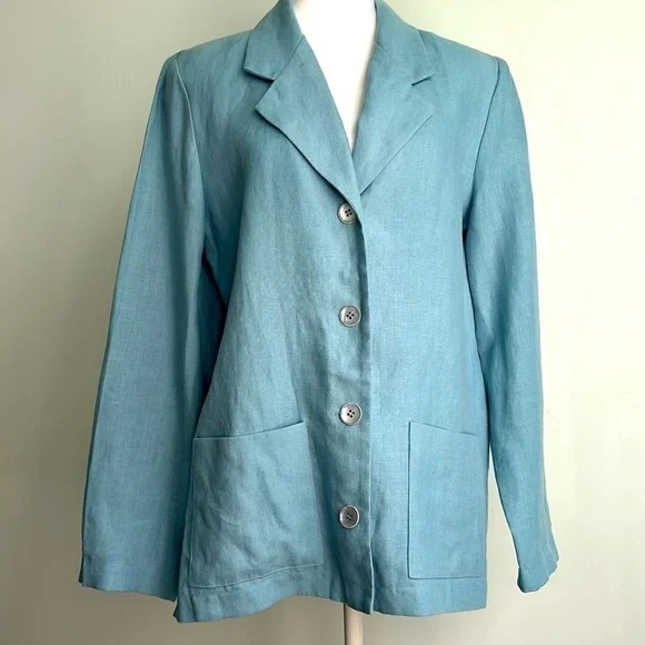 Elliott Lauren linen Blazer Jacket Size 8 seafoam blue unlined casual USA coat - Picture 2 of 11